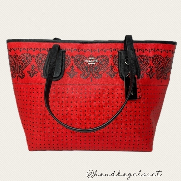Coach 36357 Red Bandana Polka Dot Black Taxi Tote Bag and Wallets Americana Set - Picture 2 of 16